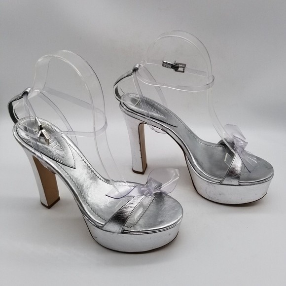 SCHUTZ Women Elyda Platform Heel Sandals Silver 8 - Picture 4 of 9